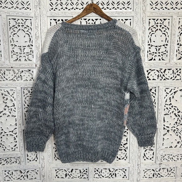 Vintage Handknit Grannycore Pink & Grey Chunky Cardigan Sz Medium - Picture 8 of 10